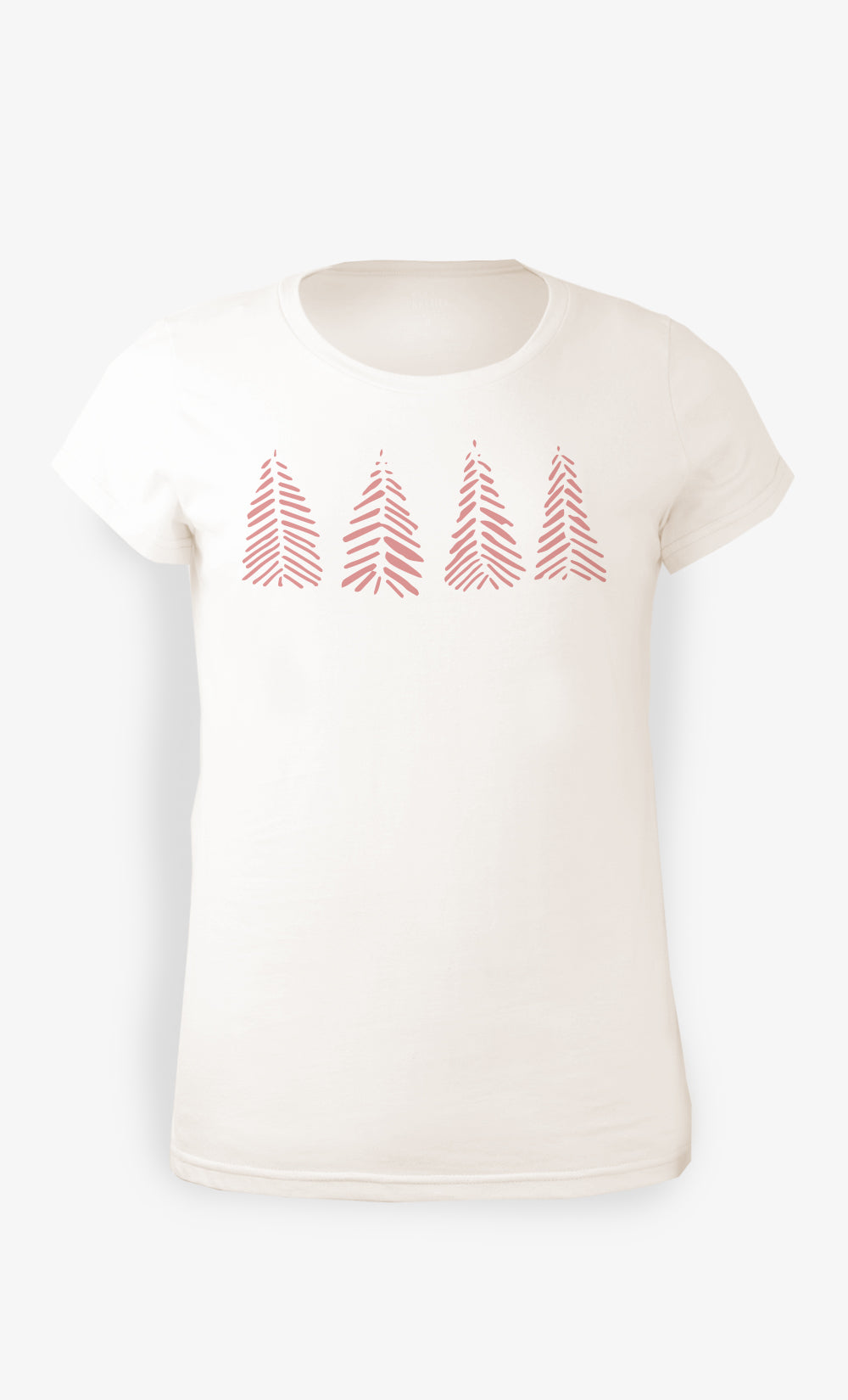 T-shirt femme blanc cassé en coton biologique avec imprimé quatre arbres rouges