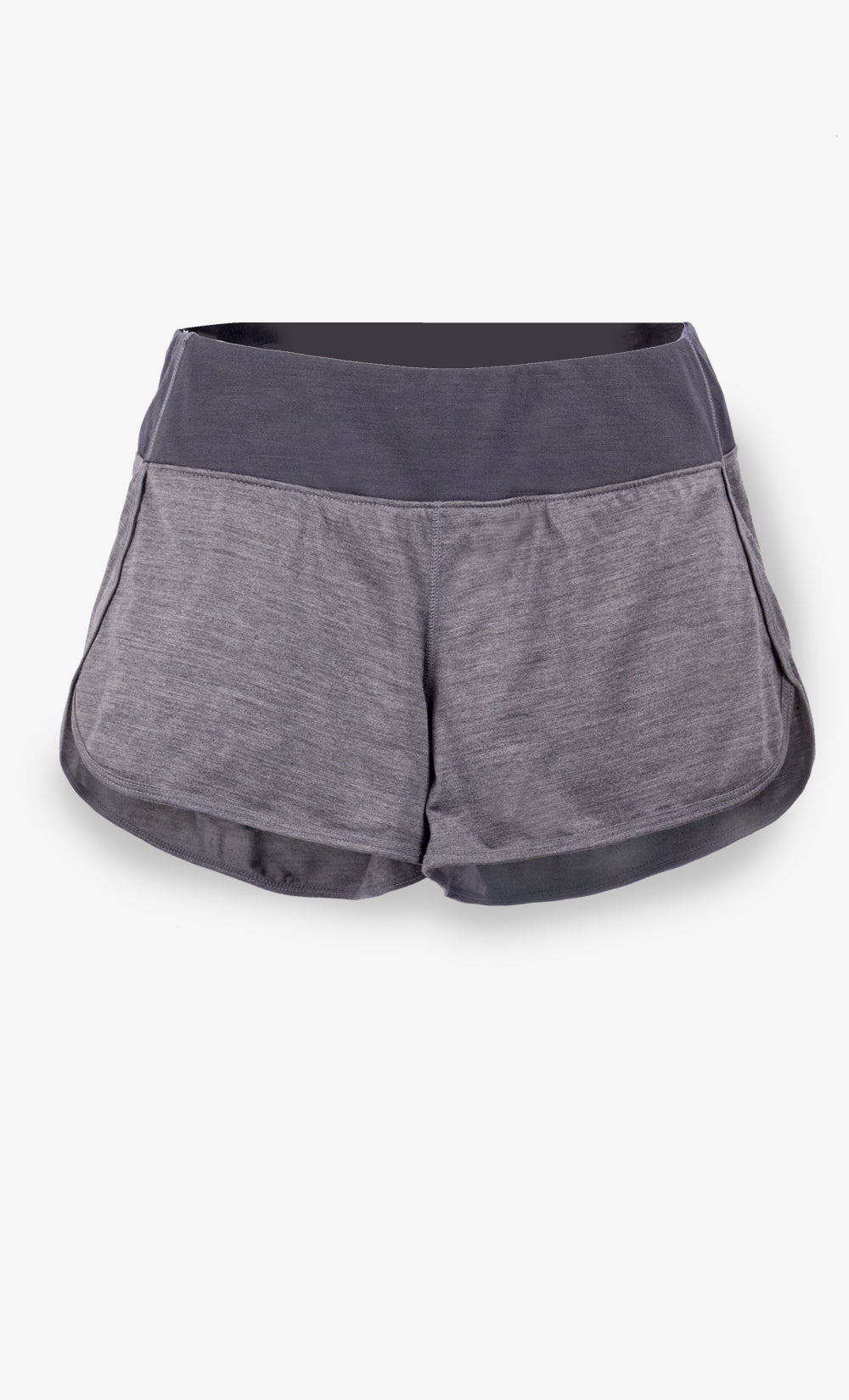 Short de course en laine mérinos gris chiné, léger et respirant, parfait pour le sport et les activités extérieures.