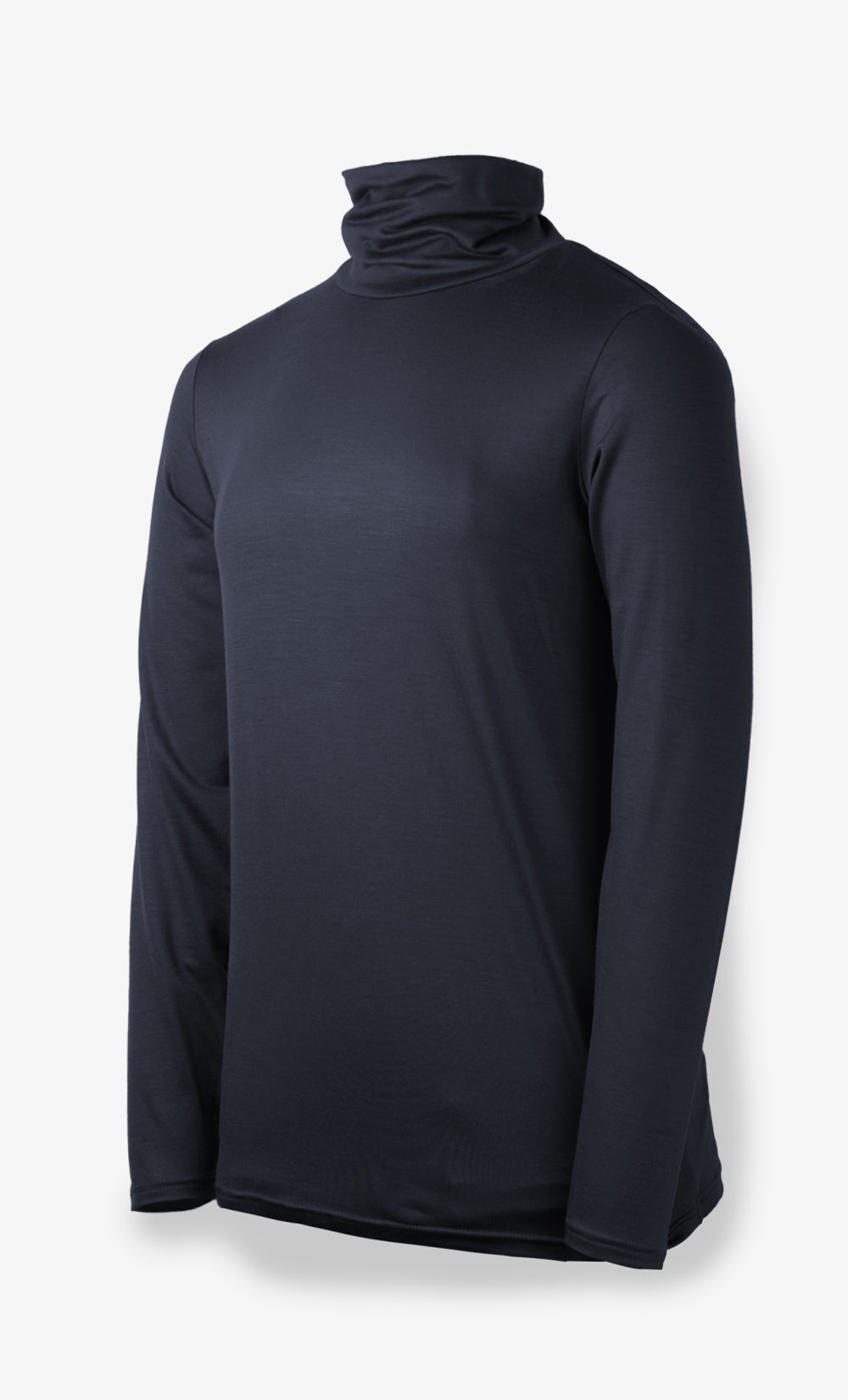 Col roulé noir à manches longues pour femme en mérinos, coupe régulière et tissu stretch 160 gsm.