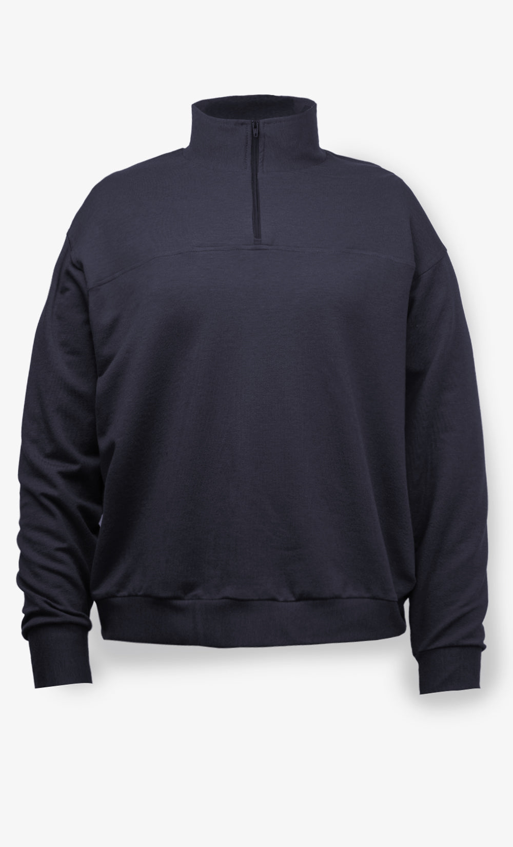 Chandail noir femme BONNETIER avec fermeture demi-zip, en tissu French Terry doux et extensible.