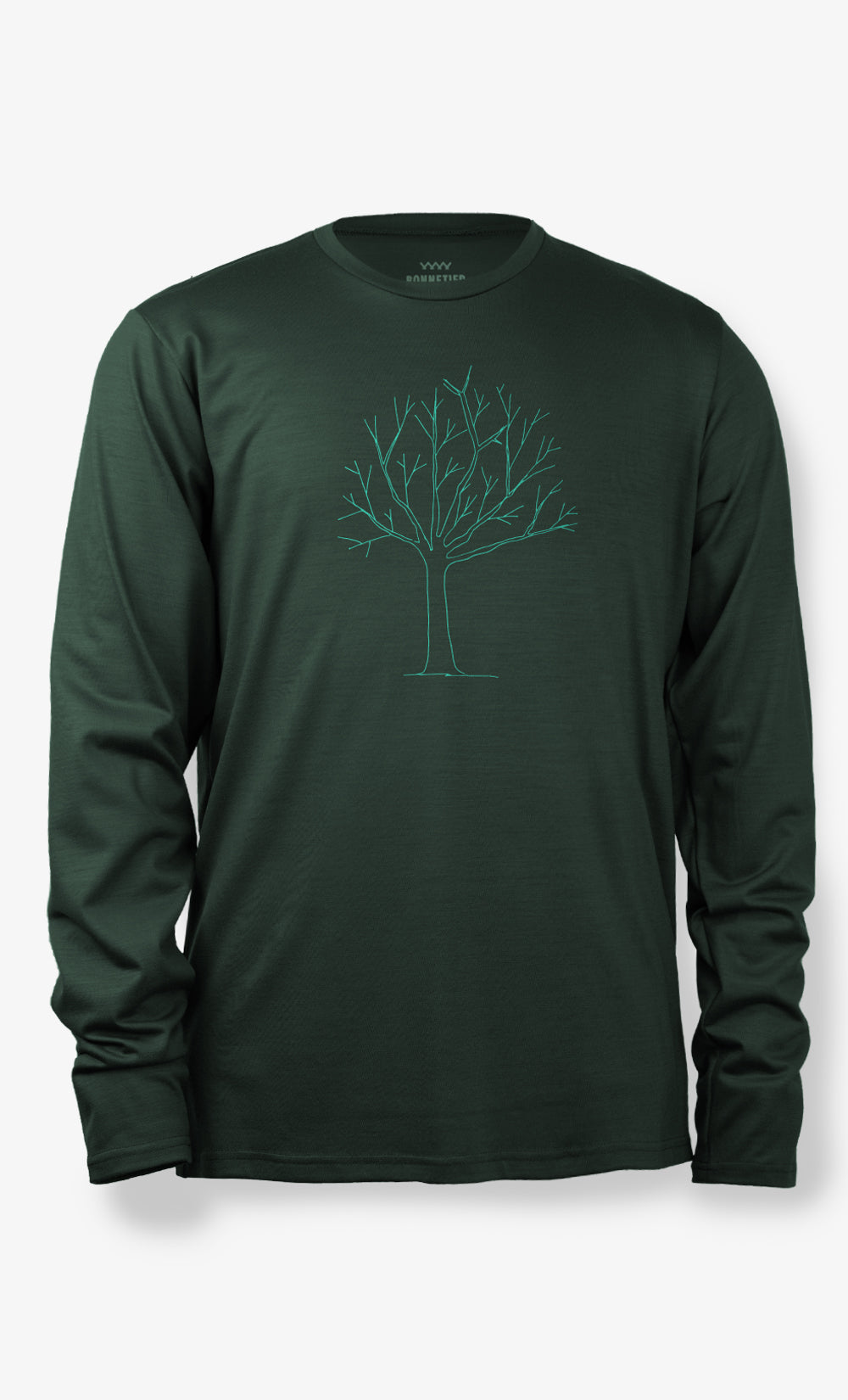Haut manches longues mérinos homme vert foncé imprimé Arbre Raide – BONNETIER