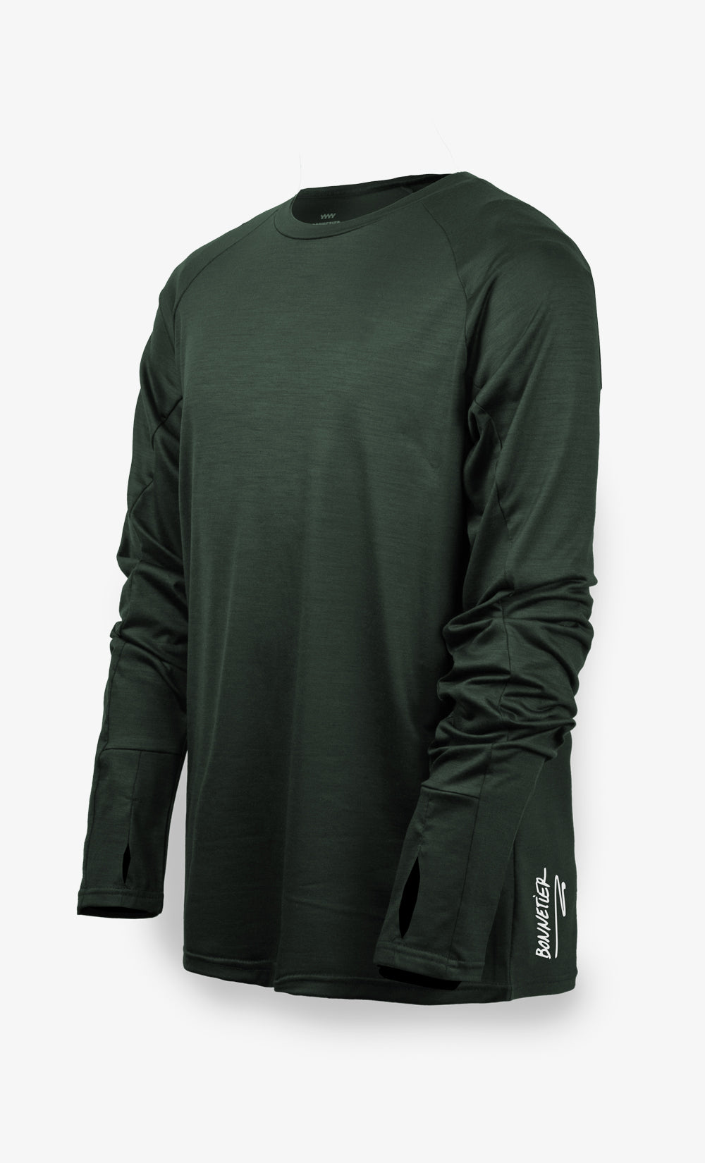 Chandail en laine mérinos vert foncé Stretchwool™ Performance, manches longues pour homme.