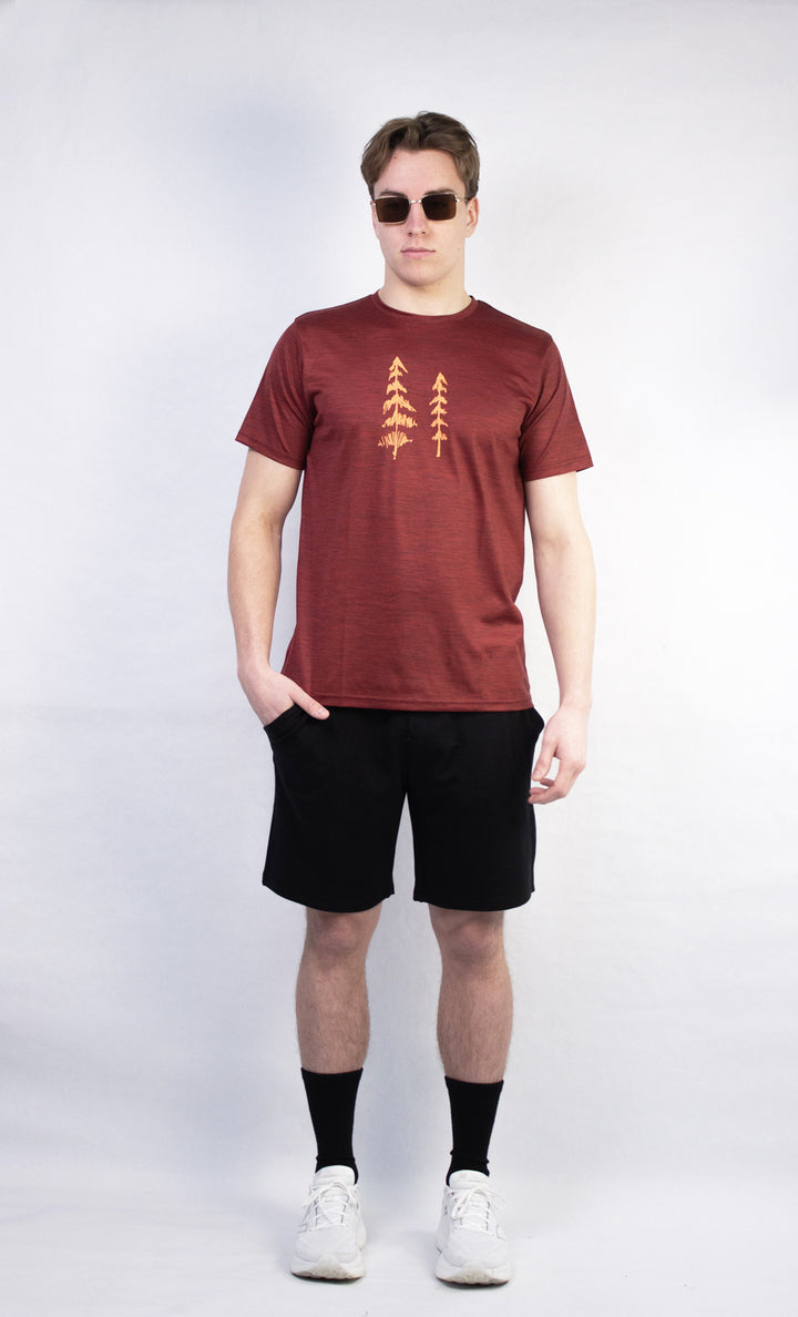 T-Shirt Mérinos Homme Carmin Chiné Ultra Léger - Deux Pins