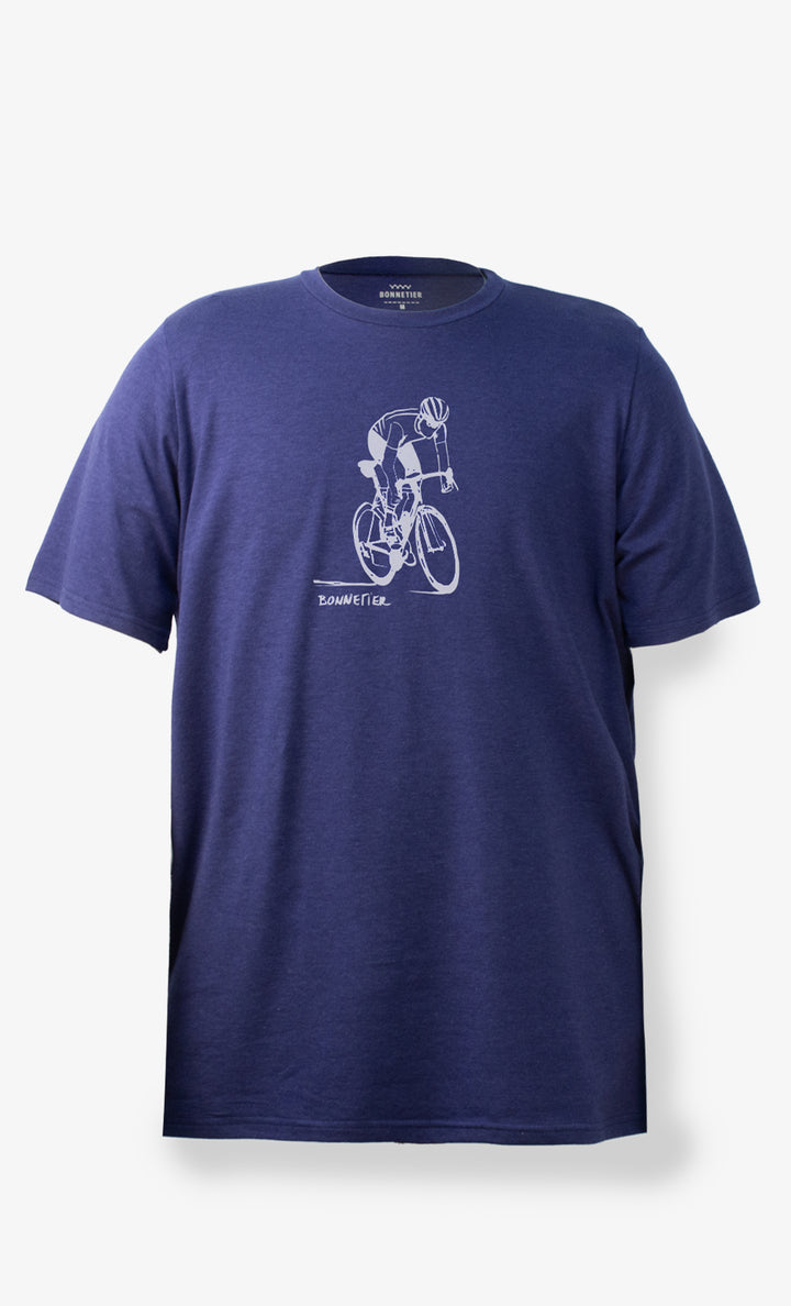 Alt texte image : T-shirt homme bleu cobalt imprimé Cycling en Tencel et coton bio