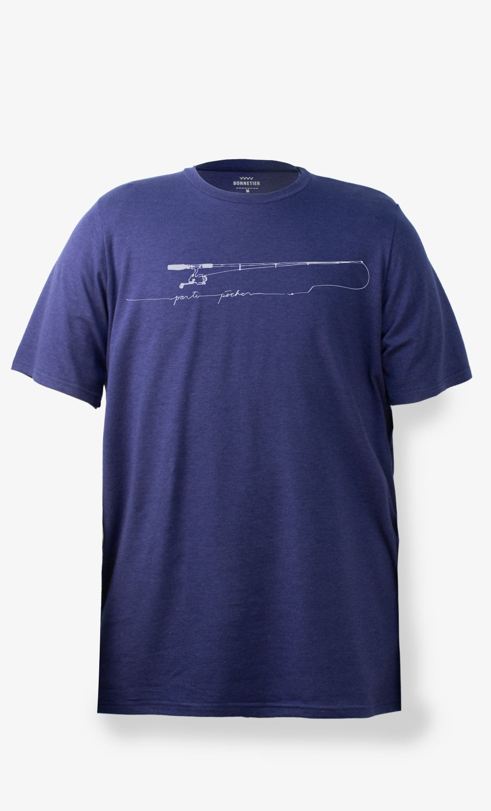 T-shirt homme bleu cobalt imprimé Pêche en Tencel et coton bio